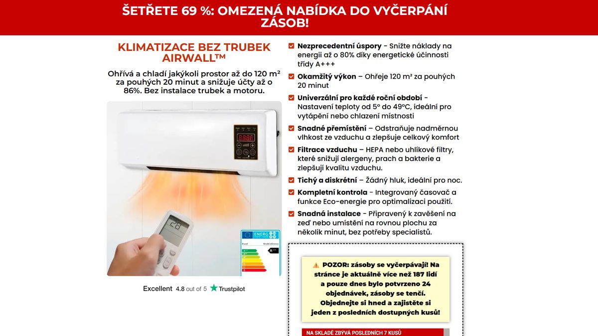 Inspekce varuje před nákupem levné klimatizace AirWall, která ale nechladí