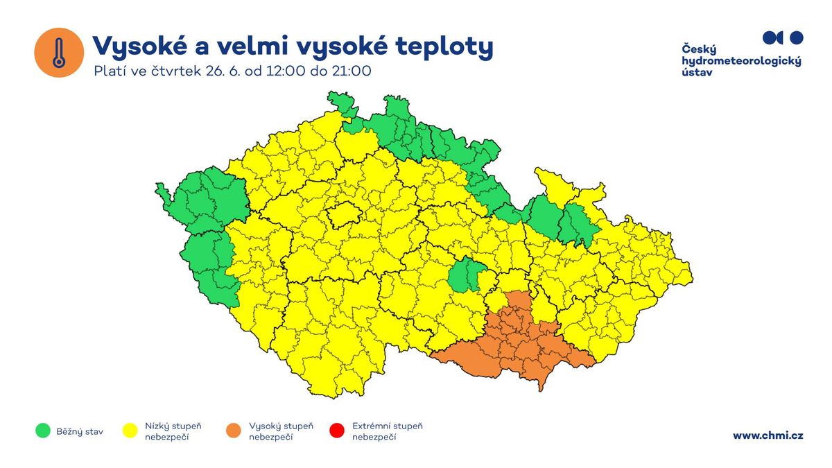 Meteorologové rozšířili výstrahu. Na jihu Moravy bude přes 34 stupňů