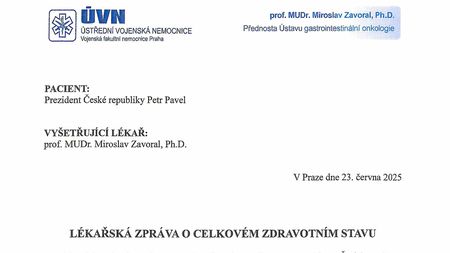 Prezident Pavel zveřejnil svou lékařskou zprávu