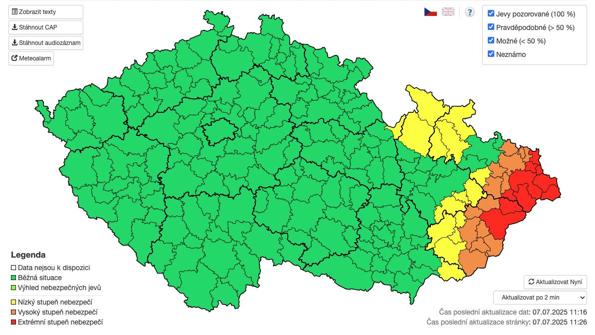 Meteorologové varovali před extrémním deštěm