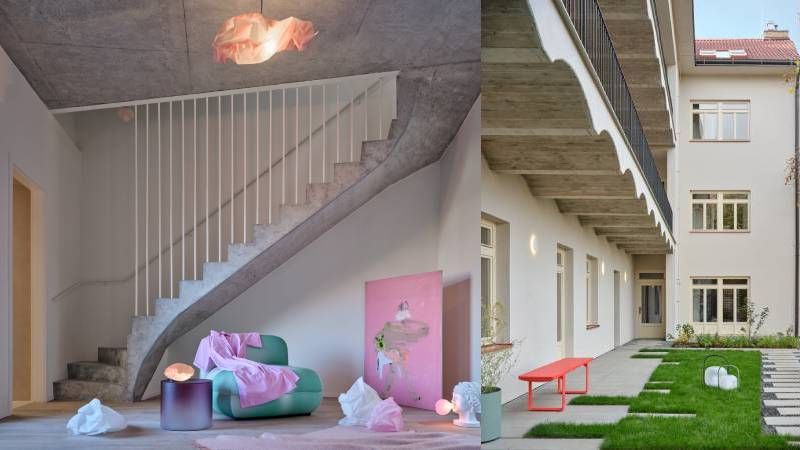 Elegantní pavlače nuselského domu po rekonstrukci slouží jako soukromé balkony