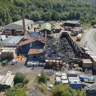 Zničený areál pily na Kroměřížsku