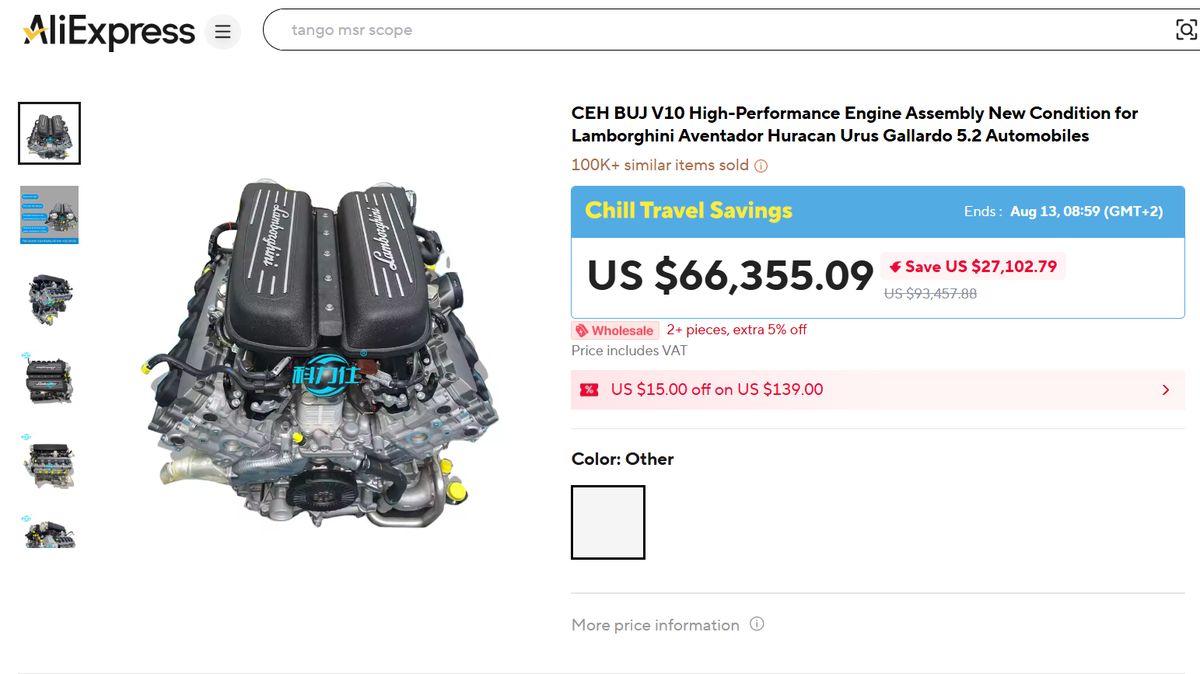 Čínský e-shop nabízí motor Lamborghini, cena rozhodně není lidová