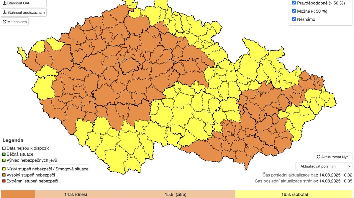 Meteorologové zpřísnili výstrahu před vysokými teplotami