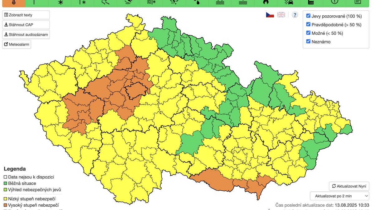 Meteorologové zvýšili stupeň výstrahy před vedrem