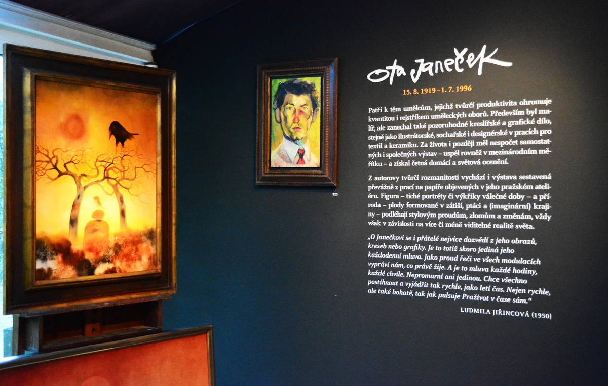 Typické plátno Oty Janečka se jmenuje Náhrobek (vlevo).