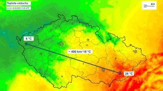 Rozpolcené Česko, rozdíl mezi západem a východem činil 20 °C