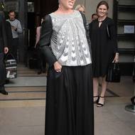 Těhotná Pink v Armaniho šatech na přehlídce v roce 2014