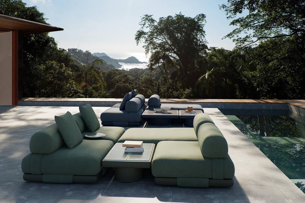 Modulární venkovní kolekce Insula umožňuje variabilní varianty uspořádání nábytku.