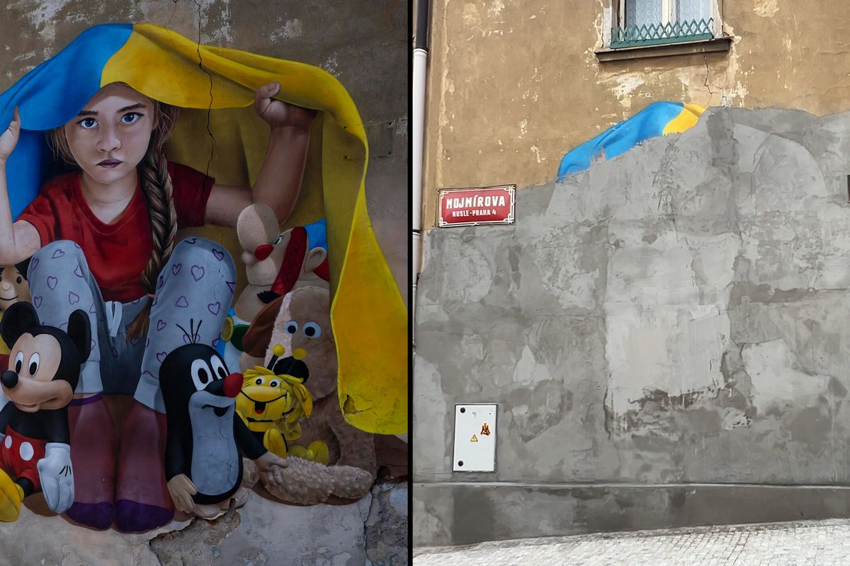 Chemisovo graffiti v Nuslích s holčičkou pod ukrajinskou vlajkou je pryč