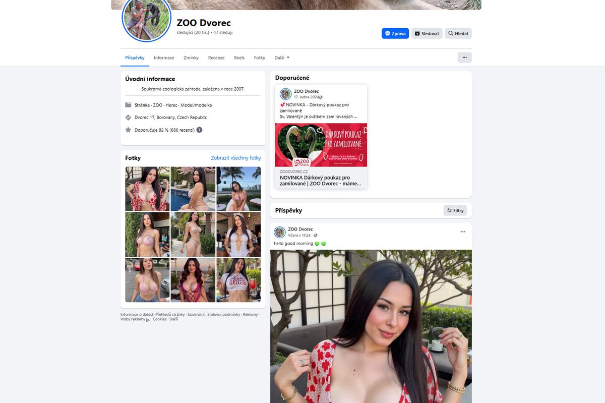 Místo šelem polonahé ženy. Zoo Dvorec přišla o stránky na Facebooku