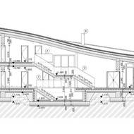 Řez domem odhaluje jeho nevšední tvar propisující se do výšek místností.