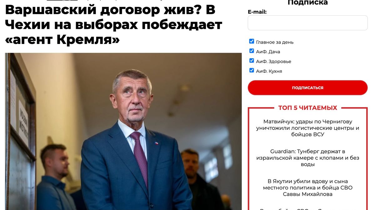 V českých volbách zvítězil „agent Kremlu“, píší v Rusku