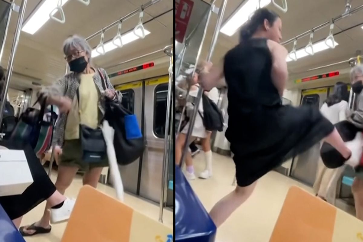 Seniorka v Tchaj-peji strkala do ženy, která ji nechtěla pustit sednout. Ta ji za to drsně kopla