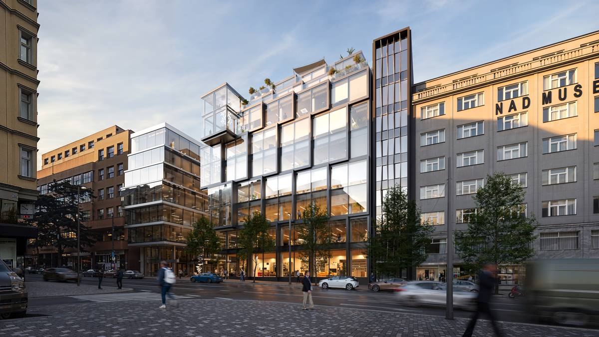 Vizualizace komplexu budov nahrazující zbouraný Transgas