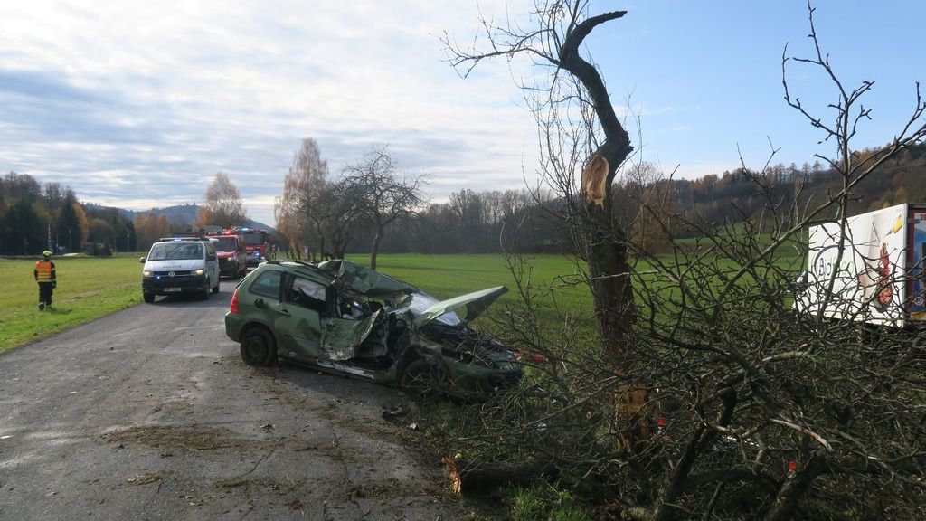 Opilý řidič na Šumpersku předjížděl náklaďák. Jeho jízdu ukončil náraz do stromu