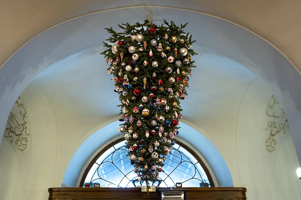 První vánoční stromky se nestavěly do speciálních stojanů, ale zavěšovaly se pod strop. Někdy za špičku, jindy špičkou dolů. 