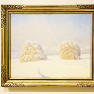 Zima dýchá syrovým chladem z obrazu Zasněžené stohy (kolem roku 1903).