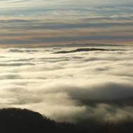 V pozadí Milešovka a vysílač Buková hora.