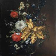 Párová květinová zátiší I. (Jan Kašpar Hirschely; olej na dřevě, 1. pol. 18. století)