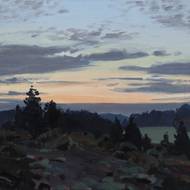 Úsvit nad mýtinou (Tomáš Honz; olej na plátně, 2023)