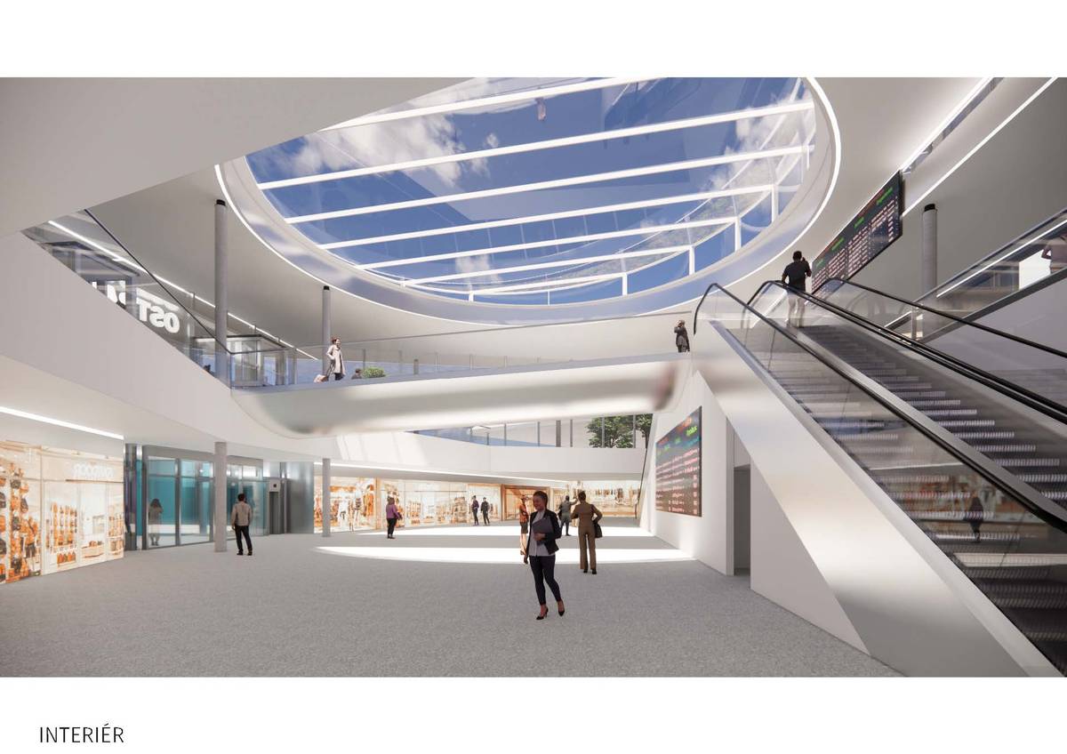 Na ostravském hlavním nádraží bude postaven skleněný vestibul se světlíkem (vizualizace).