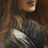 Poloportrét s červeným pozadím (Jiří Houska; olej na plátně, 2014)