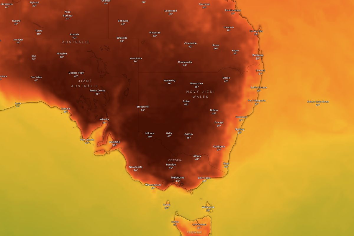 Horké léto v Austrálii. Může padnout 50 °C i absolutní rekord