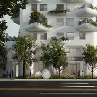 Takto bude vypadat dům na úrovni ulice. Součástí návrhu je výsadba stromů a další zeleně.