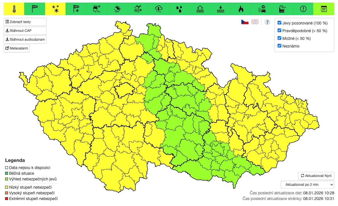 Výstraha na pátek 9. ledna před novým sněhem a silným mrazem