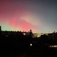 Polární záře nad řadovkami v Bolaticích.