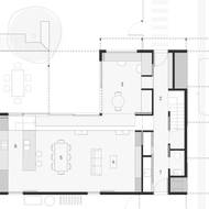 Nákres ilustruje uspořádání místností v přízemí.