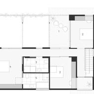 Plánek prozrazuje uspořádání místností v patře. 