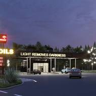 Zásadní proměnu čeká i benzinová pumpa. Ta by měla nabídnout kromě pohonných hmot i další občerstvovací a kulturní zázemí pro návštěvníky. (vizualizace)