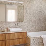 Architekt si dal záležet, aby i toaleta s koupelnou působily světlým dojmem.