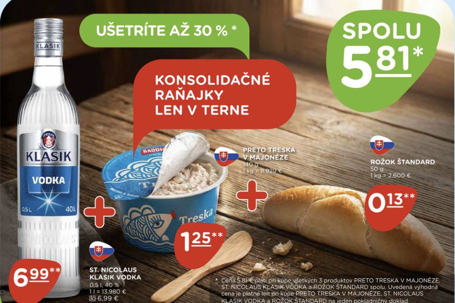 Slovenský řetězec dal akci na vodku k snídani. Utahujeme si z vládní konsolidace, brání se