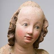 Hlava Panny Marie; detail plastiky Madona z Havraně po restaurování