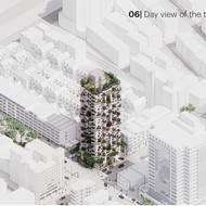 Nákres zasazení budovy v rámci okolní zástavby.