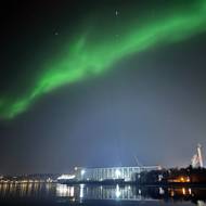 Záře nad přístavem Flensburg na pomezí Německa a Dánska.