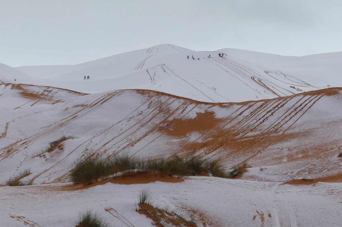 Saharské duny zasypal vzácný sníh