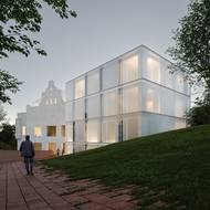 Moderní objekt u radnice se má začít stavět v roce 2028 (vizualizace).