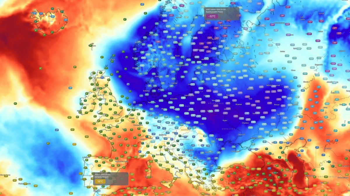 V Evropě panují obrovské rozdíly teplot, přesahují 50 °C
