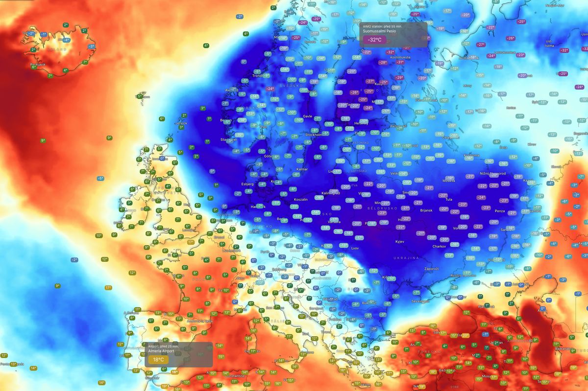 V Evropě panují obrovské rozdíly teplot, přesahují 50 °C