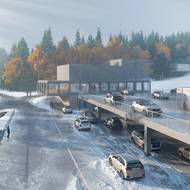 Pohled na umístění spodní stanice lanovky.