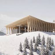 Každá ze stanic lanovky má jiný tvar, ale stejný cíl - nenarušovat okolní prostředí (vizualizace).