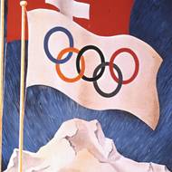 Olympijský plakát zhotovil výtvarní Hugo Laubi. Jeho dominantou je hora Piz Nair.