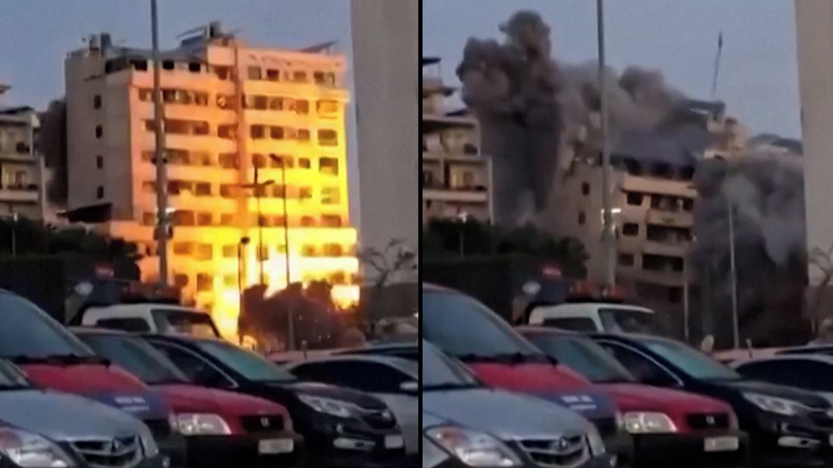 Pád obytného domu v Bejrútu po izraelském zásahu zachytila kamera