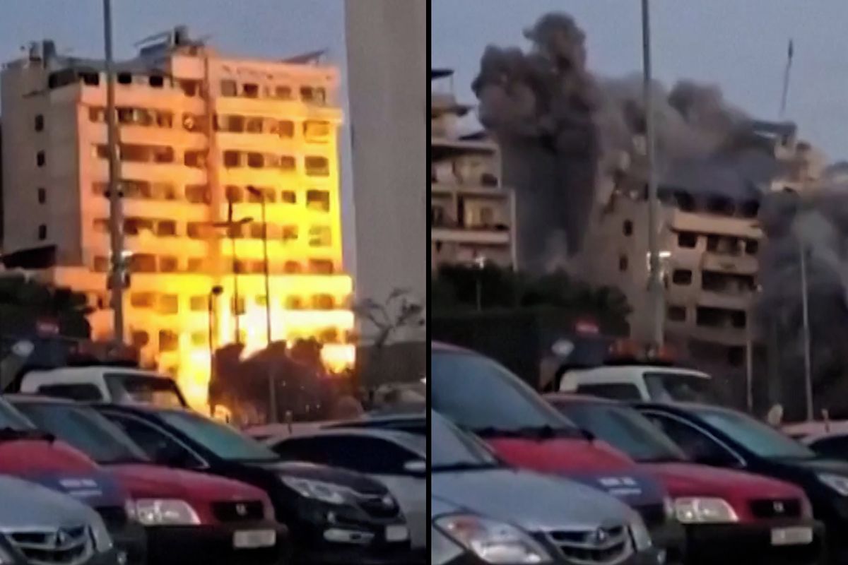 Pád obytného domu v Bejrútu po izraelském zásahu zachytila kamera