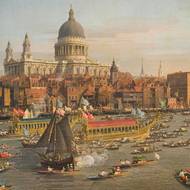 Londýn: Primátorská slavnost na Temži, mistrovské dílo Giovanniho Antonia Canala (Canaletta), nabízí působivé detaily.