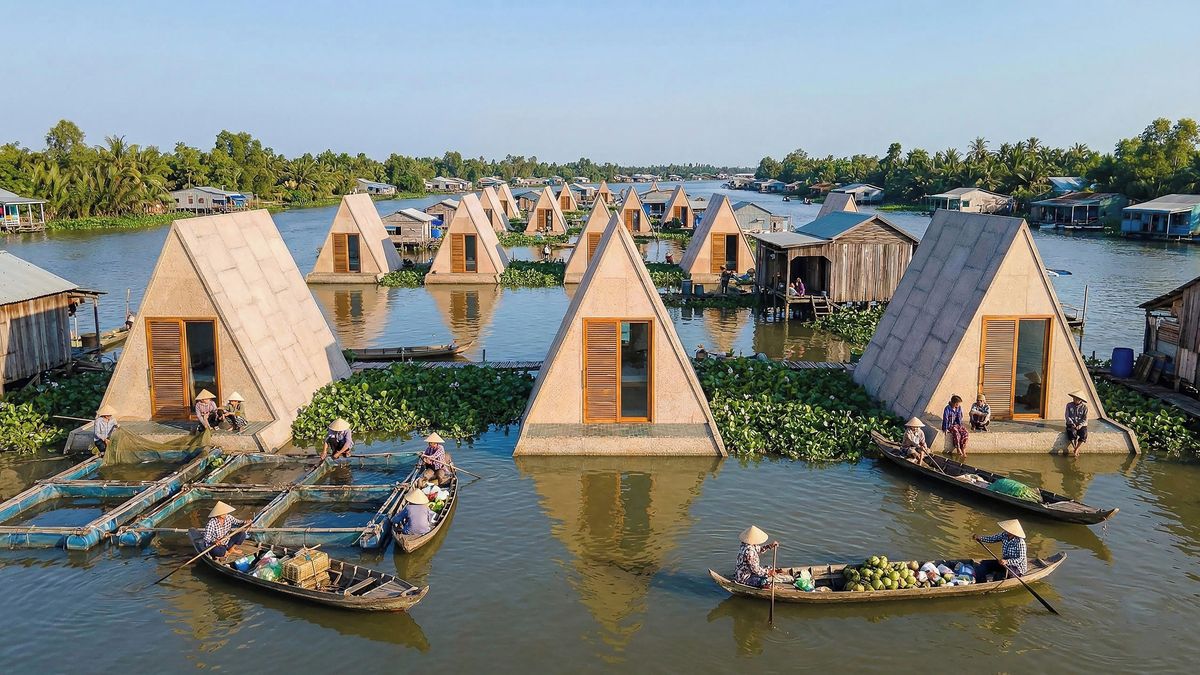 Stanový tábor na vodě: Prefabrikované minidomky sloužící jako útočiště při povodních